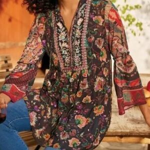 Soft Surrounding Icon Asteria Beaded Tassel Boho Printed Top Women’s Sz 1X NWT!